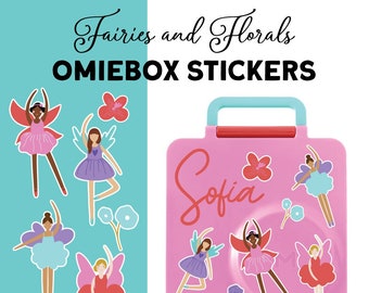 Fairies and Florals OmieBox Stickers | Fairy Lunchbox Stickers | Water Resistant - Hand Wash Only | Removable | Floral Lunchbox Stickers