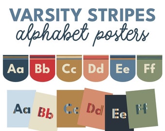 Varsity Stripes Alphabet Posters | Printable PDF | Vintage Neutral Inspired Classroom Décor | Classroom Alphabet | Printable Classroom