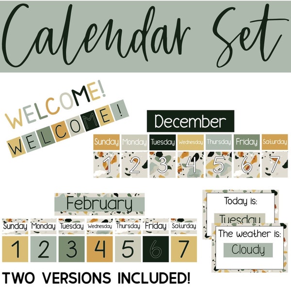 Modern Terrazzo Calendar Bulletin Board Bundle | Printable PDF | Modern and Neutral Classroom Décor | Printable Classroom Bulletin Board