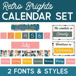 Retro Brights Calendar Bulletin Board Bundle | Printable PDF | Modern and Stylish Classroom Décor | Printable Classroom Bulletin Board