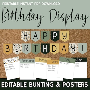 Moderne Terrazzo bearbeitbare Geburtstagsanzeige | Classroom Monthly Birthday Chart | Modernes & Neutrales Klassenzimmer Dekor | Druckbares Klassenzimmer Dekor