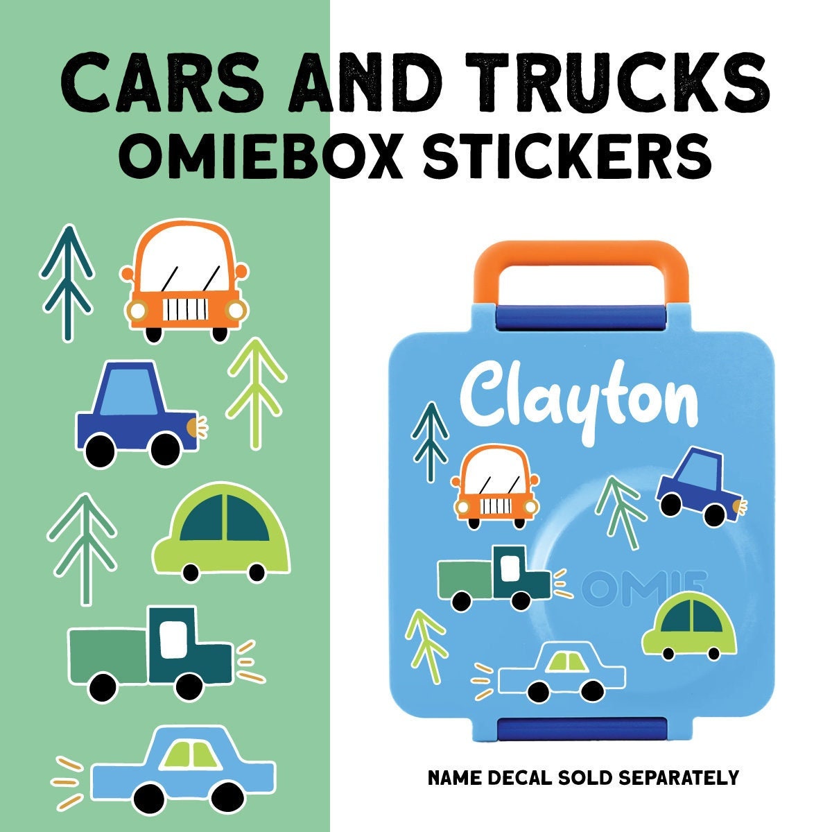Cars and Trucks OmieBox Stickers | Cars and Trucks Lunchbox Stickers | Water Resistant - Hand Wash Only | Removable | Car Stickers