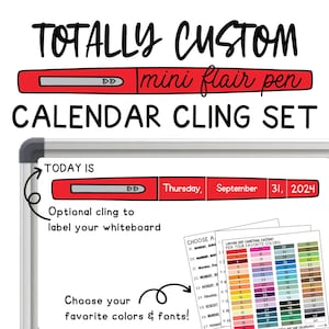 Ensemble de mini calendriers personnalisés Flair Pen à accrocher pour tableau blanc – Calendrier de l'enseignant réutilisable | Programme visuel d'adhérence statique | Décoration de classe personnalisée