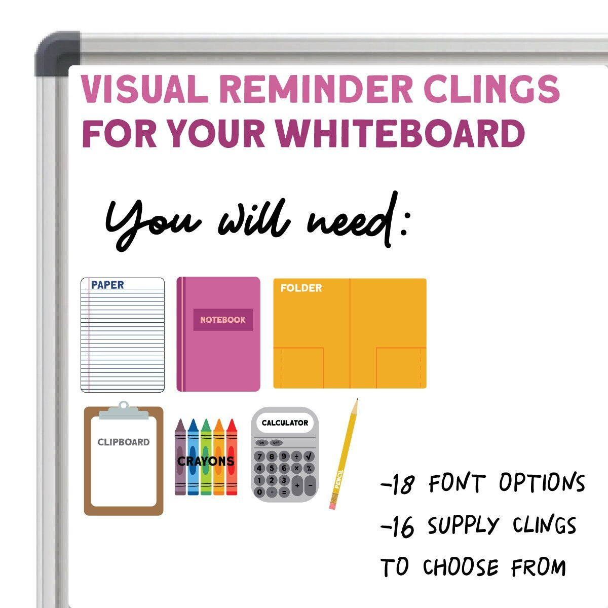 Visual School Supply Whiteboard Clings You Will Need School Clings  Whiteboard Organization Removable and Reusable Classroom Décor 