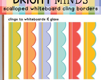 Bright Minds Whiteboard Cling Borders – Reusable Scalloped Borders | Positive, Colorful Classroom Decor | Classroom Whiteboard Border