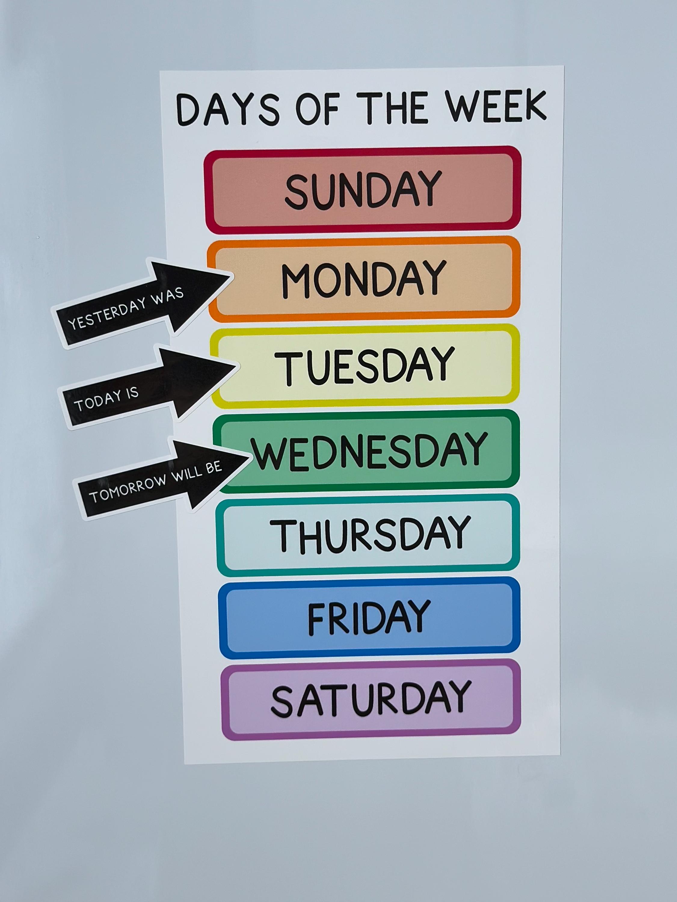 Days of the Week Whiteboard Clings + Arrows | Classroom Calendar Time ...