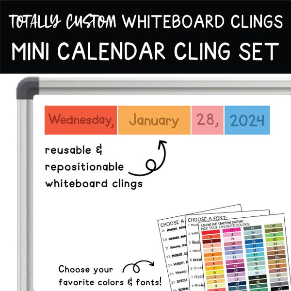 Custom Mini Calendar Whiteboard Cling Set | Classroom Flip Chart Alternative | Daily Calendar Clings | Whiteboard Organization