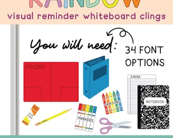 Rainbow Custom Visual School Supply Whiteboard Clings | You Will Need Clings | Whiteboard Organization | Removable/Reusable | Classroom