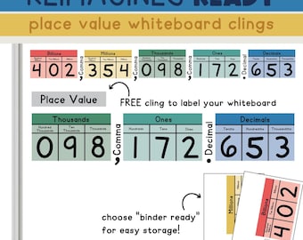 Reimmagina il display adesivo per lavagna bianca "Ready Place Value" / Lavagna bianca per la classe di matematica