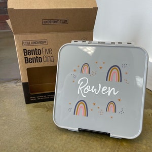 Custom Little Lunch Box Co Gray Bento Five | Custom Bento Box | Personalized Lunch Box | Rainbow Lunch Box for Kids | Bento Box for Kids