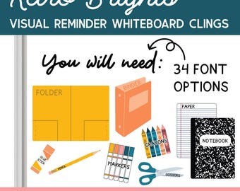 Retro Brights Custom Visual School Supply Whiteboard Clings | You Will Need Clings | Whiteboard Organization | Removable/Reusable Classroom