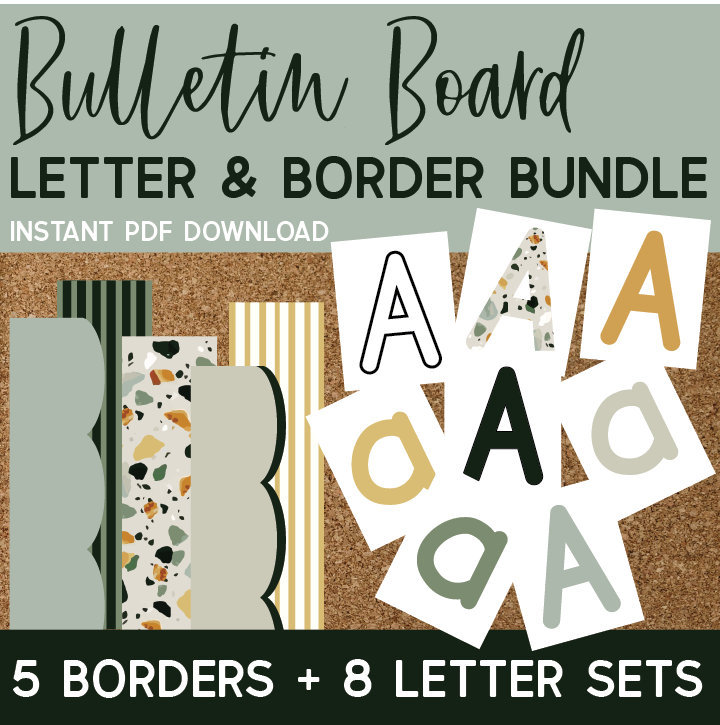modern terrazzo bulletin board letters and borders bundle etsy