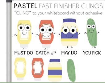Pastel Fast Finisher Whiteboard Clings | Must Do, Catch Up, May Do, Pick One | Classroom Condiments for Classroom Management | Classroom