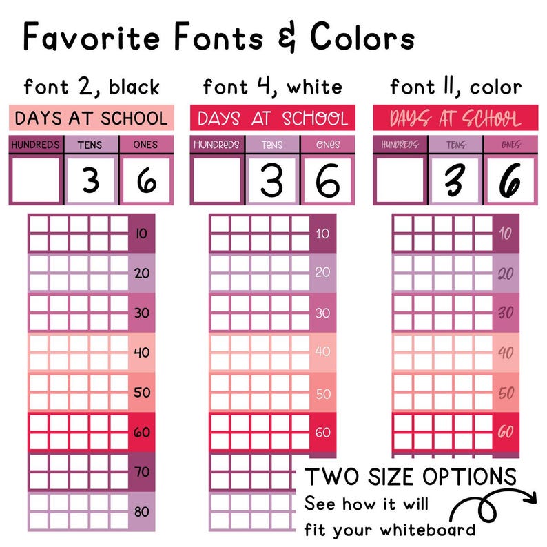 Pink and Purple Days at School Ten Frame Whiteboard Clings + Counters ...