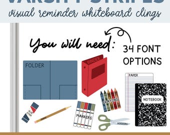 Varsity Stripes Custom Visual School Supply Whiteboard Clings | You Will Need Clings | Whiteboard Organization | Reusable Classroom