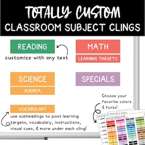 Custom Classroom Subject Whiteboard Clings – Reusable Teacher Labels | Static Cling Subject Headers & Subheadings for Daily Instruction
