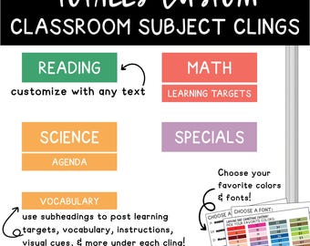 Custom Classroom Subject Whiteboard Clings – Reusable Teacher Labels | Static Cling Subject Headers & Subheadings for Daily Instruction