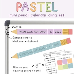 Pastel Mini Pencil Calendar Whiteboard Cling Set – Reusable Classroom Calendar for Teachers | Static Cling Date Display | No Laminating