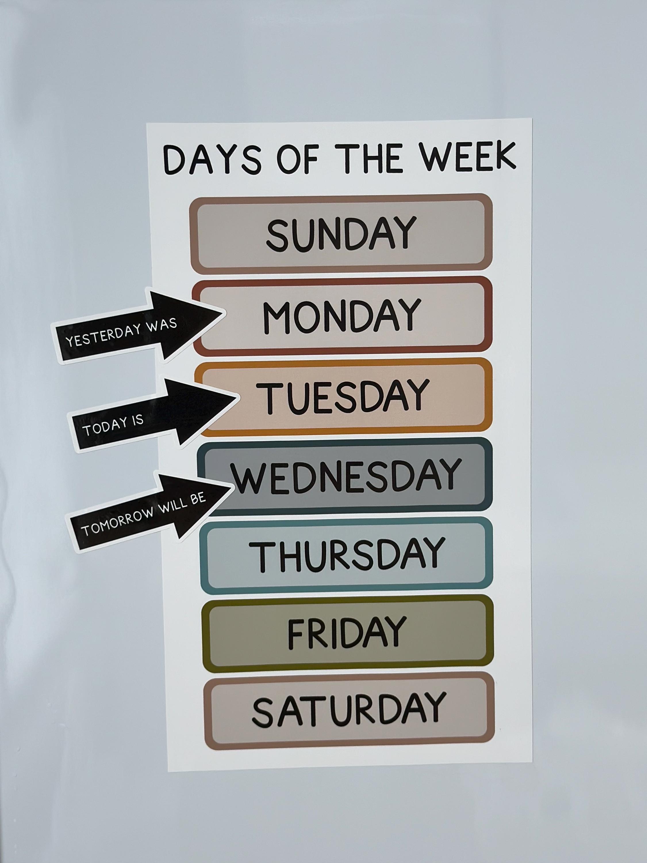 Days of the Week Whiteboard Clings + Arrows | Classroom Calendar Time ...
