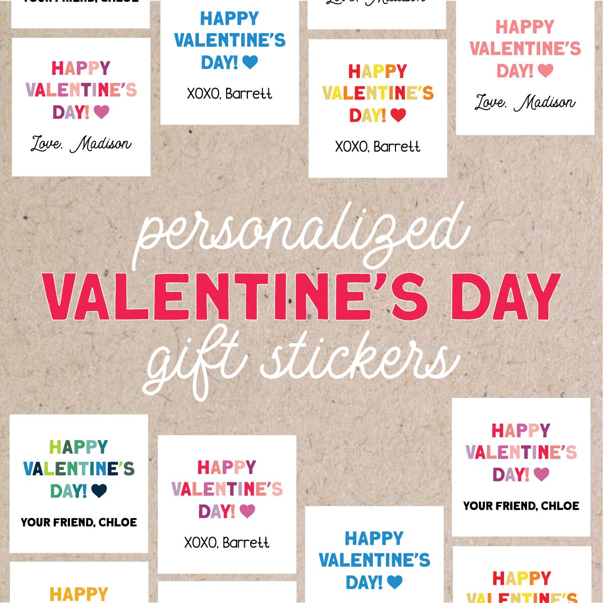 Personalized Valentine's Day Gift Sticker | Custom Valentine Gift Labels | Colorful Gift Labels | Personalized Valentine Stickers