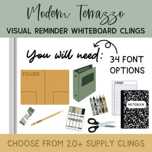 Modern Terrazzo Visual School Supply Whiteboard Clings | You Will Need Clings | Whiteboard Organization | Removable/Reusable | Classroom