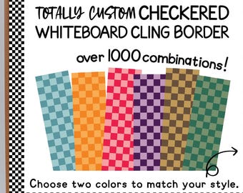 Custom Checkered Whiteboard Cling Borders | Reusable Borders | Modern Stylish Classroom Décor |  Modern Whiteboard Border