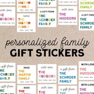 Personalized Family Square Gift Sticker | Custom Family Gift Labels | Colorful Gift Labels | Personalized Gift Label Stickers