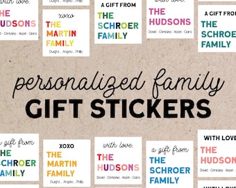 Personalized Family Square Gift Sticker | Custom Family Gift Labels | Colorful Gift Labels | Personalized Gift Label Stickers