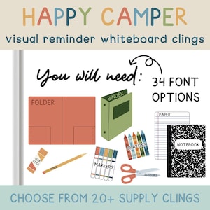 Happy Camper Custom Visual School Supply Whiteboard Clings | You Will Need Clings | Whiteboard Organization Removable/Reusable Classroom