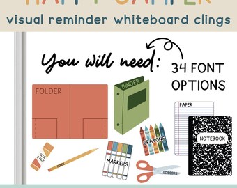 Happy Camper Custom Visual School Supply Whiteboard Clings | You Will Need Clings | Whiteboard Organization Removable/Reusable Classroom