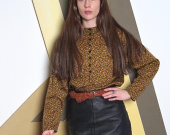 Blusa floral vintage de los 90: Diane Dalis Top Prairie Mostaza
