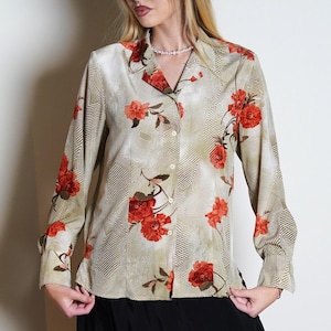 90s Marcona Shirt / Vintage Floral Blouse / Light green Blouse / Long Sleeve Vintage Shirt / Button Up Woman Blouse / Casual Wear Blouse