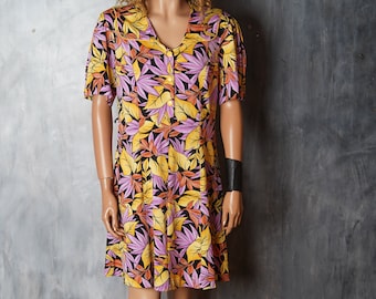 Vintage 80s Floral Mini Dress: Made in France, XL