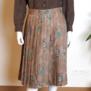 Vintage Brown Pleated Skirt / 90s Brown Accordion High Waist Midi Skirt Sixth of Sense / Pleated Large Skirt / Boho Bohemian Skirt