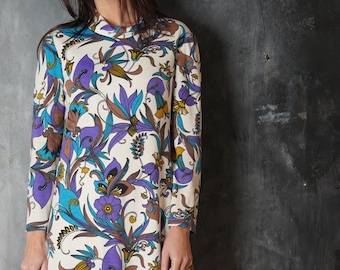 Robe Vintage Marcolas Paris – Taille L, Motif Fleuri, Longueur Sous Le Genou (Très Bon état)