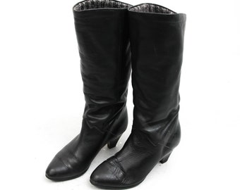 80s Genuine Leather Booties Women Ankle Boots Salamander Size 39 Boots Black Leather Boots With Faux Fur Vintage Flat Ankle Booties