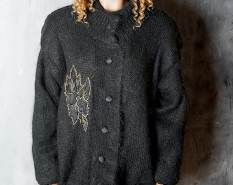 Vintage Women Black Mohair Cardigan / Oversized Sweater / Creation Jalev  Sweater / Winter Sweater / Black Brown Cardigan / 80s Cardigan - Etsy