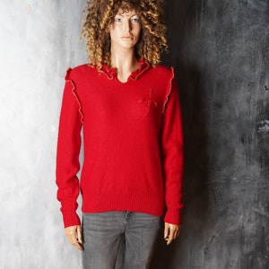Vintage Women Red Sweater / 80s Red Collared Sweater /Red Medium Sweater / Mohair Sweater / Warm Winter Sweater / Mohair Pullover