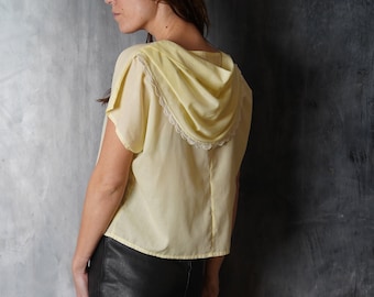 Vintage Yellow Blouse / Women Yellow Top / Embroidered Blouse / Retro Blouse / Loose Summer Top / Cotton Top / Bohemian Top /Peasant blouse