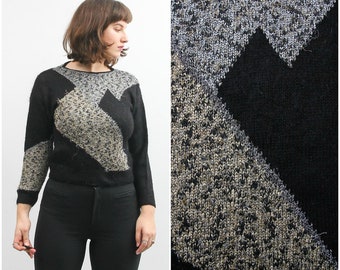 Vintage Abstract Sweater Women Pullover Sweater Warm Knitted Sweater Boho Bohemian Sweater Fall Winter Sweater Small Black Sweater