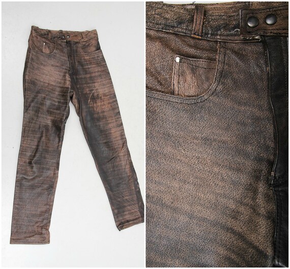 Vintage Brown Leather Pants / Genuine Leather Pant