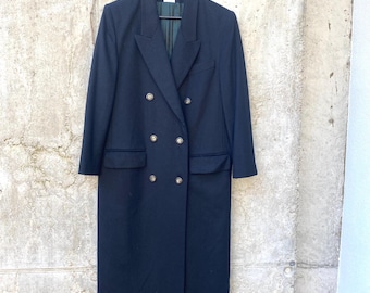 Double Breasted Short Black Wool-cashmere Coat , Women's Spring