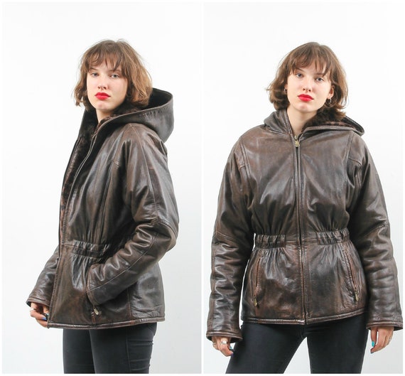 90s Brown Leather Jacket / Saki Leather Jacket / H