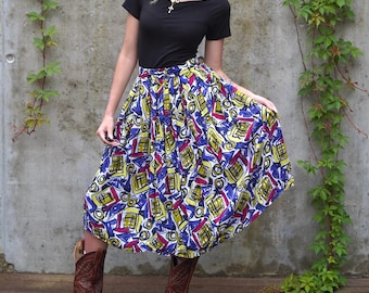 Vintage 80s skirt: colourful abstract high waist summer S