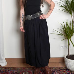 Yessica Vintage 90s Dark Blue Long Skirt/ Navy Maxi Skirt / Dark Viscose Blend Skirt/ Minimalistic Straight Classic Skirt/ Large Long Skirt