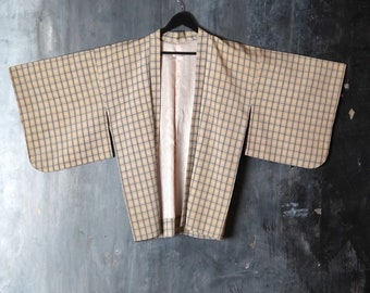 Vintage Traditional Japanese Kimono / Japanese Haori / Checkered Kimono / Plaid Kimono / Wide Sleeve Jacket / Kimono Jacket