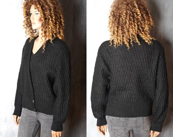 St Michael Black Mohair Cardigan / vintage Warm Winter Cardigan / Cardigan femme noir des années 80 / Grand Cardigan / Pull Mohair d’hiver femme /