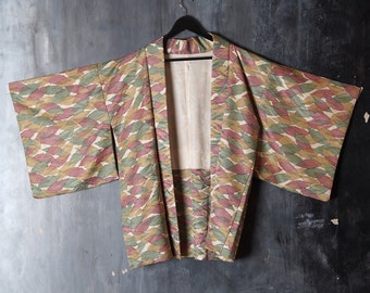 Veste Haori Kimono / vintage couleurs pastel japonaises motif de feuilles abstraites kimono / kimono vintage / veste ample surdimensionnée