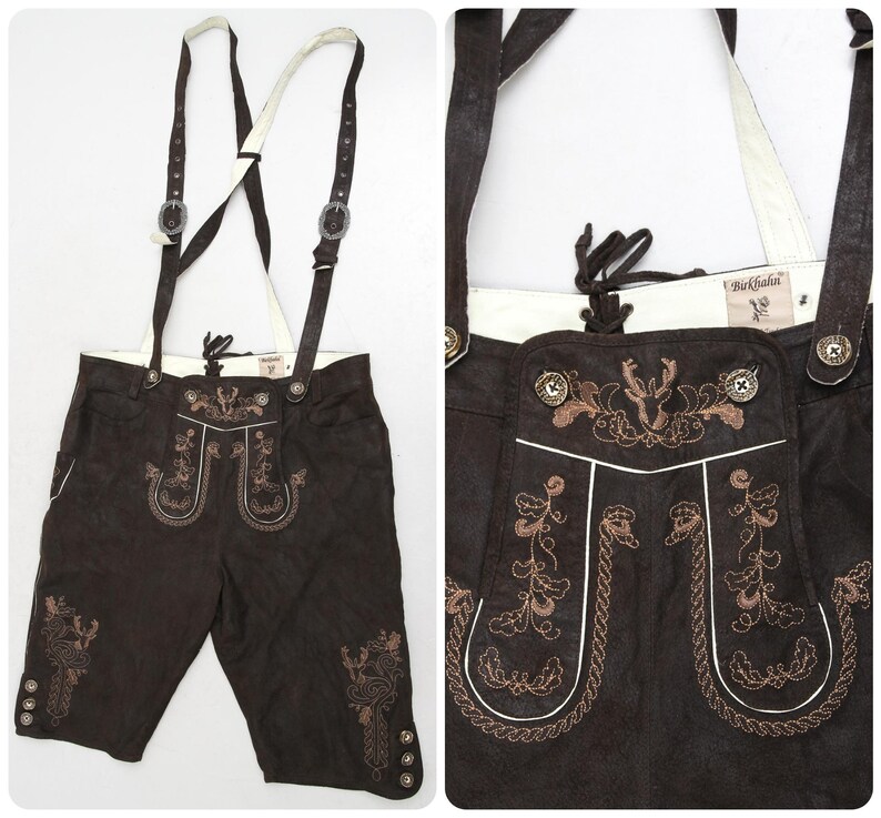 Vintage Men Brown Leather Oktoberfest Overalls Trachten Dirndl Bavarian Overalls Suede Overalls Traditional Ethnic Men Size 56 overalls