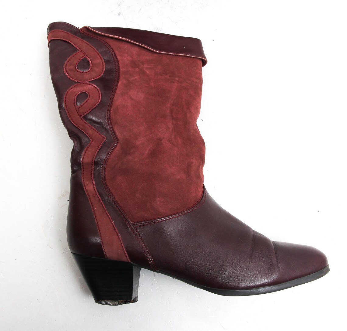 80s Women Ankle Boots / Vintage Burgundy Boots / High Heel Etsy